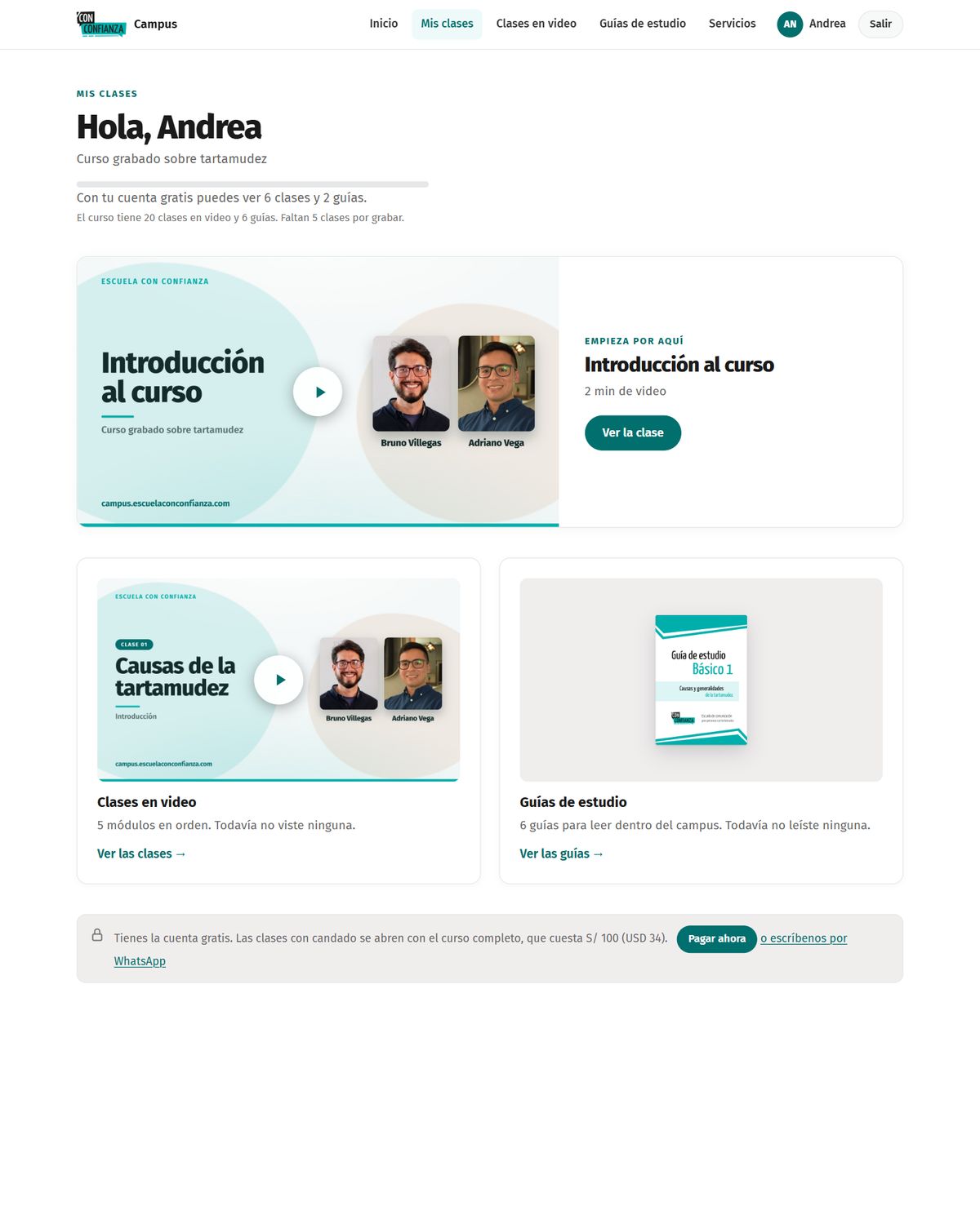 Mis clases, la página de inicio de cada alumno en el campus