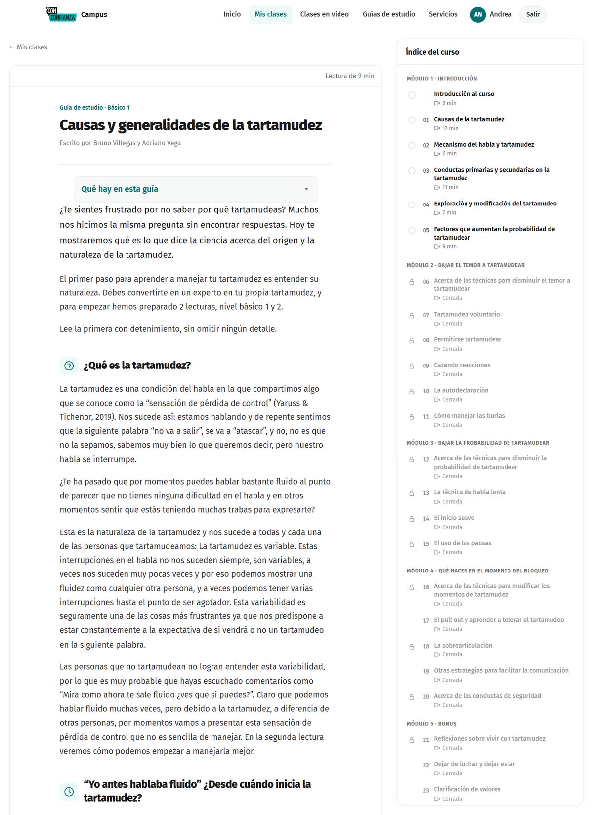 Una guía de estudio abierta dentro del campus