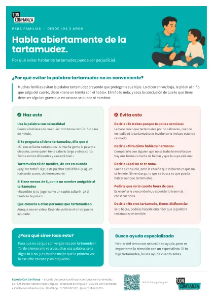 Primera cara de la ficha Habla abiertamente de la tartamudez.