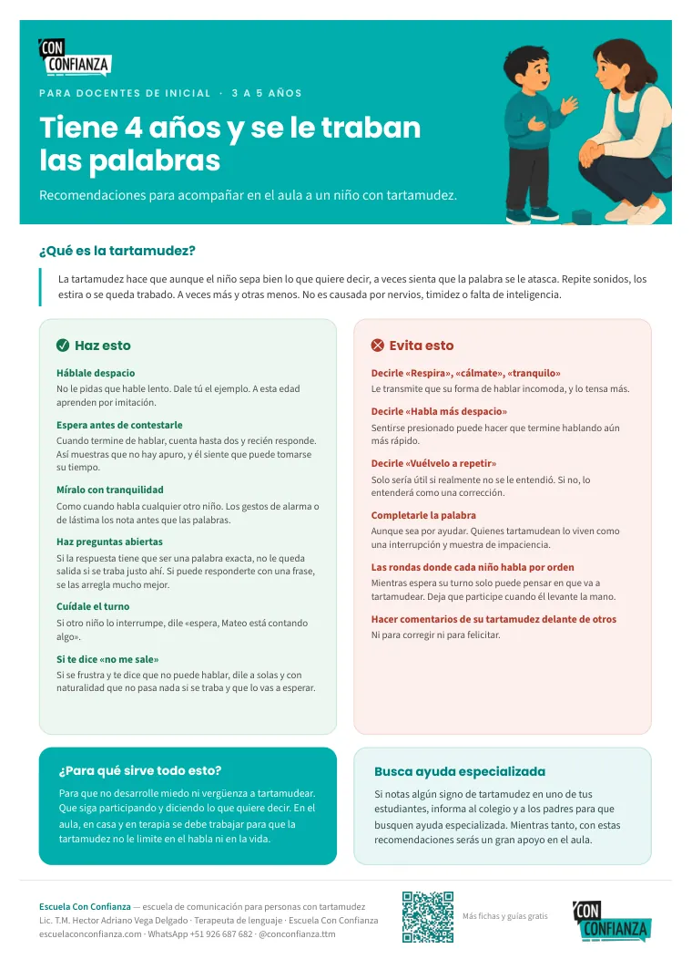 Primera cara de la ficha Tiene 4 años y se le traban las palabras