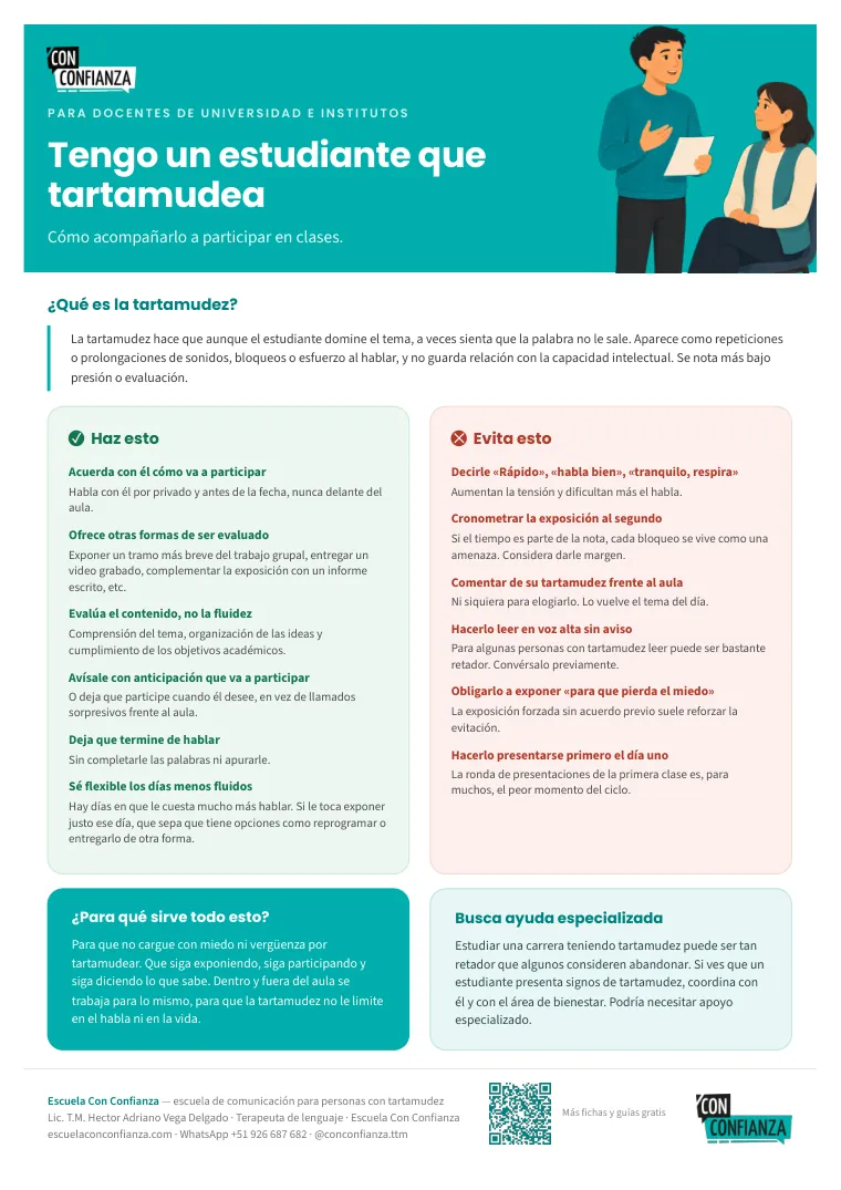 Primera cara de la ficha Tengo un estudiante que tartamudea