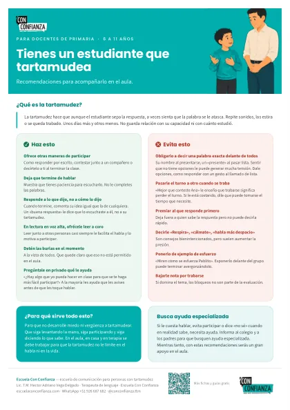 Primera cara de la ficha Tienes un estudiante que tartamudea