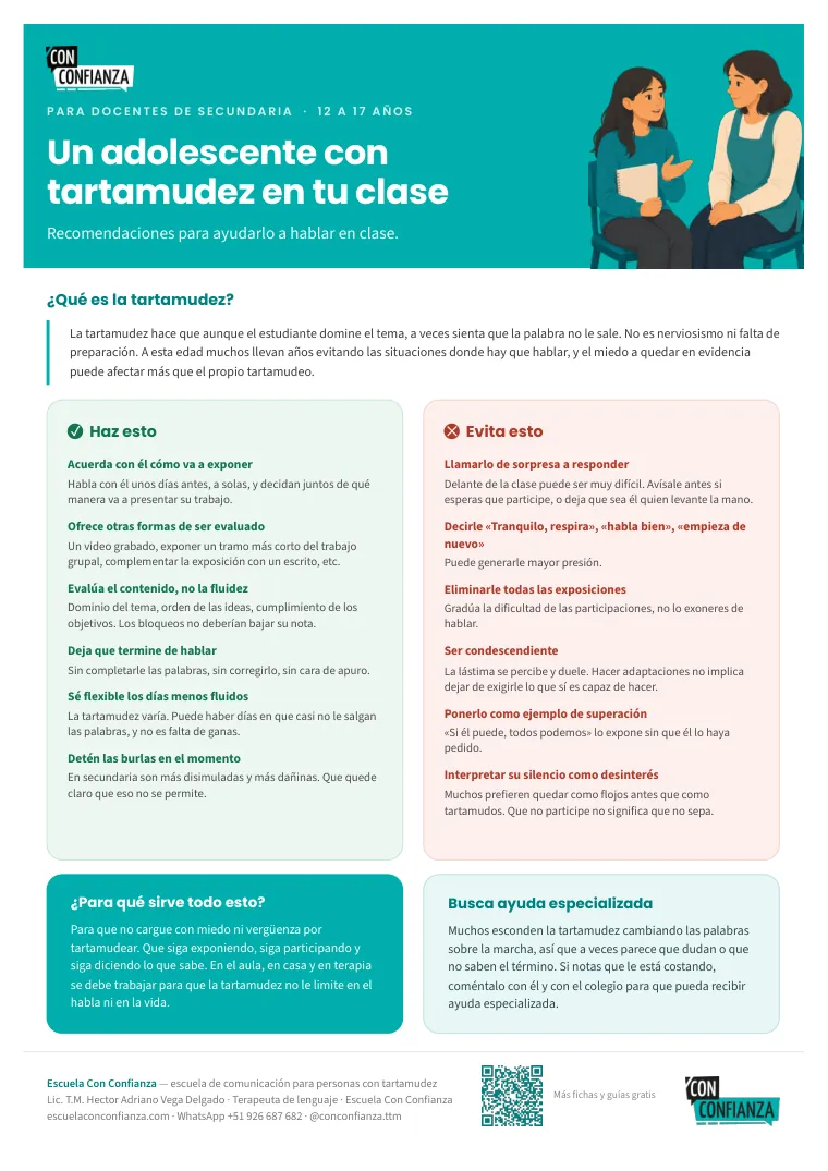 Primera cara de la ficha Un adolescente con tartamudez en tu clase