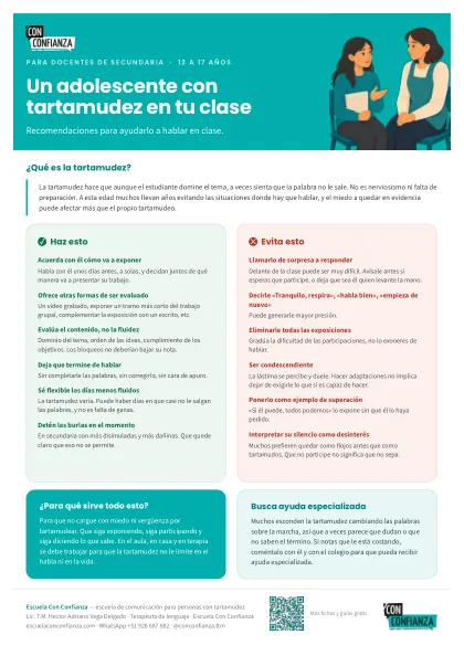 Primera cara de la ficha Un adolescente con tartamudez en tu clase